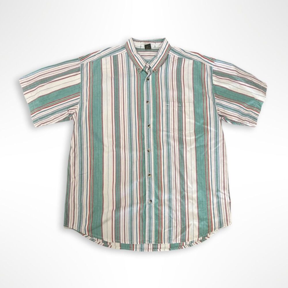90s 100% Cotton Vertical Stripe Short Sleeve Button Down, XL